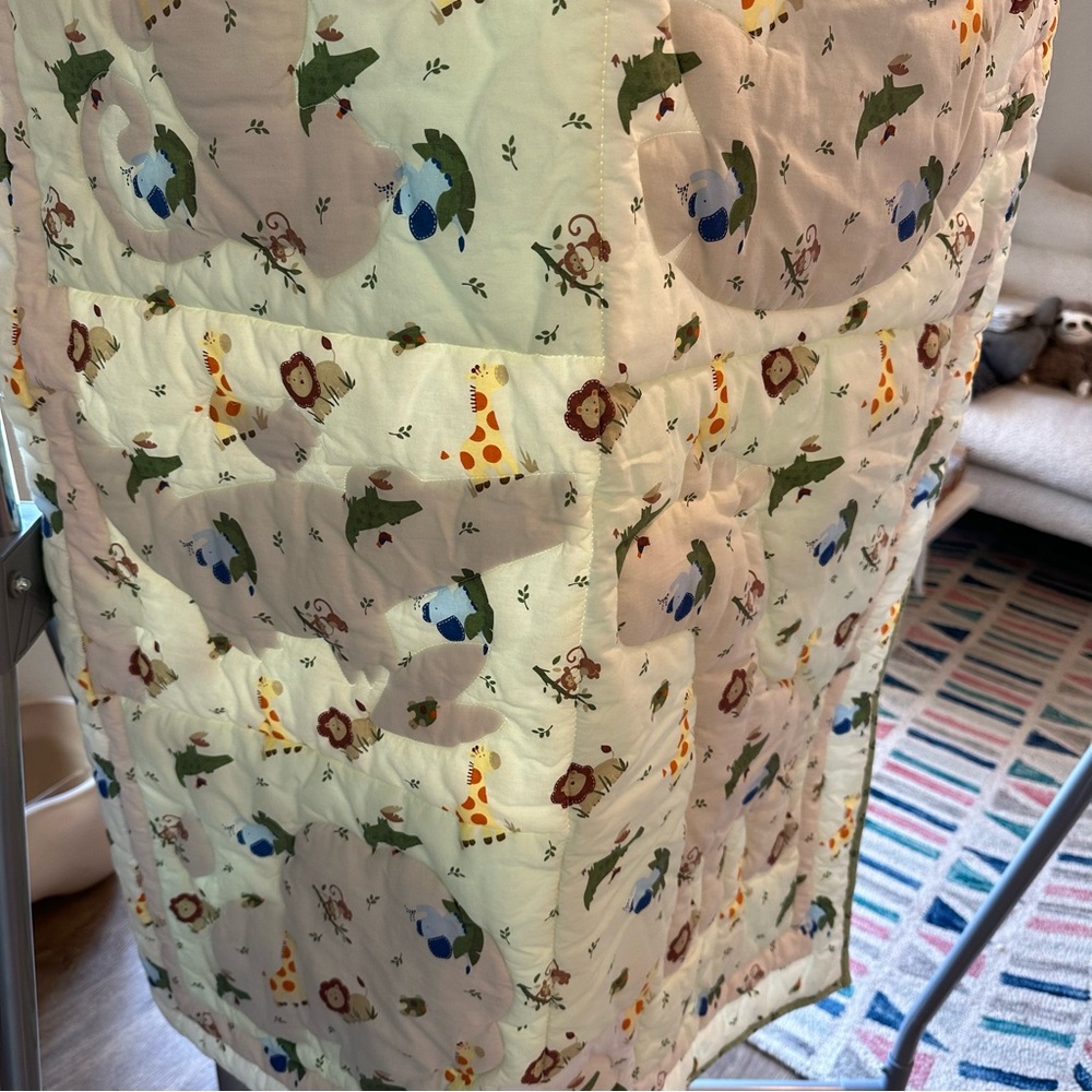 Animal Jungle Themed Baby Quilt with Elephant and Giraffe Alligator Monkey Lion - Picture 3 of 4